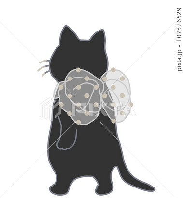 水玉のりぼんをつけた黒猫のイラストのイラスト素材 [107326529] - PIXTA