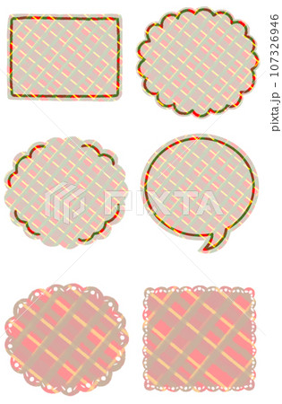チェック模様のてがきふきだし&てがきレースのイラストセット 107326946