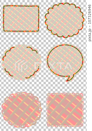 チェック模様のてがきふきだし&てがきレースのイラストセット 107326946