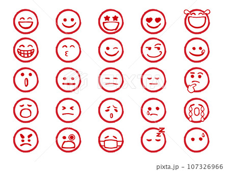 丸に入った絵文字、顔文字、表情のマークアイコンのセット 丸に入った絵文字、顔文字、表情のマークアイコンのセット 107326966