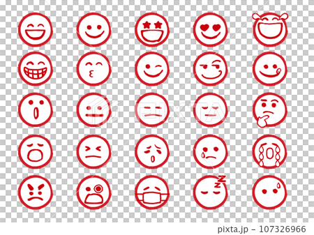丸に入った絵文字、顔文字、表情のマークアイコンのセット 丸に入った絵文字、顔文字、表情のマークアイコンのセット 107326966