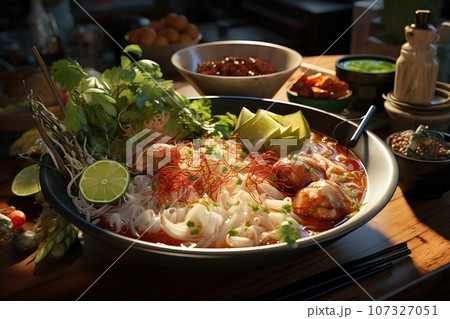 Thai Rice Noodles, through, Delicate rice noodles adorned. Thai Rice Noodles, through, Delicate rice noodles adorned. 107327051