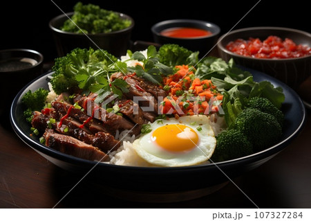 fried egg with vegetables fried egg with vegetables 107327284