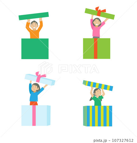 箱から飛び出す子供達の素材 107327612