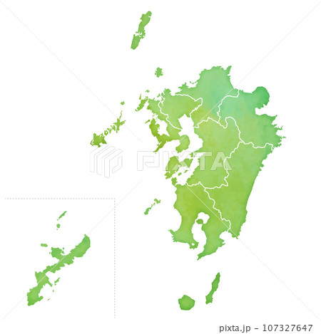 水彩風の地図 九州地方のイラスト(県境あり) 水彩風の地図 九州地方のイラスト(県境あり) 107327647