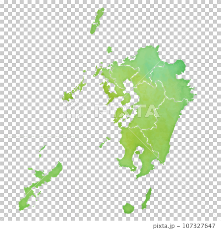 水彩風の地図 九州地方のイラスト(県境あり) 水彩風の地図 九州地方のイラスト(県境あり) 107327647