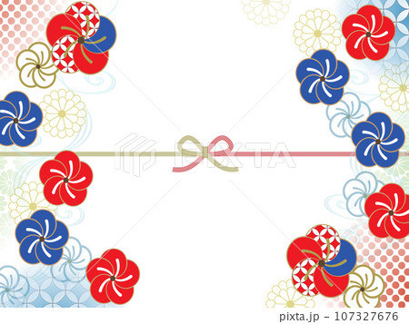 ポップな青と赤の梅の花の水彩風和柄背景イラスト 107327676