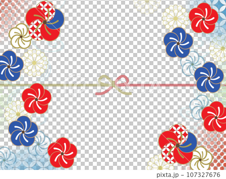ポップな青と赤の梅の花の水彩風和柄背景イラスト 107327676