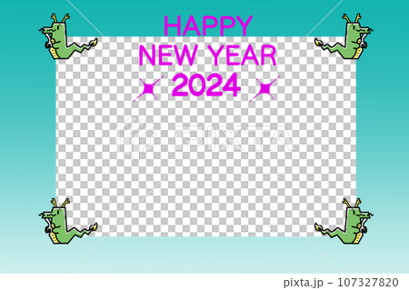 2024年新年賀卡龍年明信片模板，帶有簡單的文字和相框 107327820