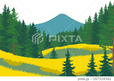 ハイキングの背景イラスト 木々や山並み 15 ハイキングの背景イラスト 木々や山並み 15 107328382