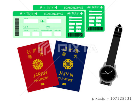 パスポートと航空券と腕時計 107328531
