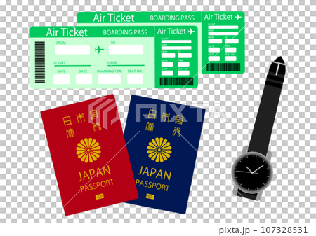 パスポートと航空券と腕時計 107328531