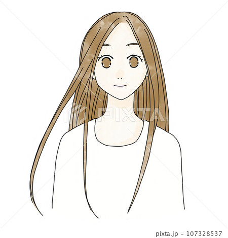 正面を向いたロングヘアの女性 107328537