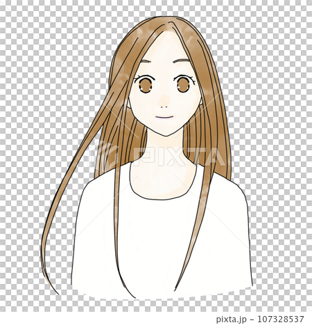 正面を向いたロングヘアの女性 107328537