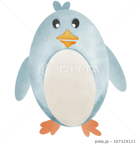 Cute blue penguin cartoon drawing on the iceberg 107329121