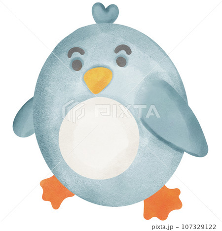 Cute blue penguin cartoon drawing on the iceberg 107329122