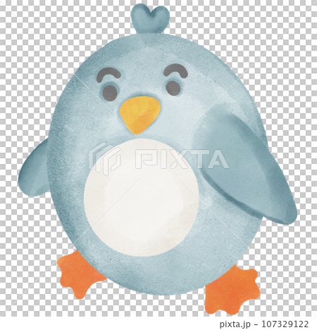 Cute blue penguin cartoon drawing on the iceberg 107329122