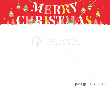 クリスマスの英字をあしらった雪景色のクリスマスフレーム クリスマスの英字をあしらった雪景色のクリスマスフレーム 107329457