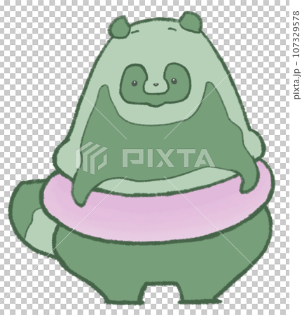 A raccoon dog (green) leaning into the air and looking at you A raccoon dog (green) leaning into the air and looking at you 107329578