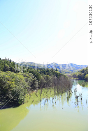 青森県西目屋村の大川白神橋から望む大川と白神山地の山並み 青森県西目屋村の大川白神橋から望む大川と白神山地の山並み 107330130