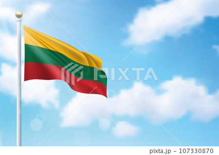 Waving flag of Lithuania on sky background. Template for independence 107330870