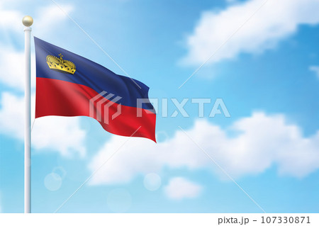 Waving flag of Liechtenstein on sky background. Template for independence 107330871