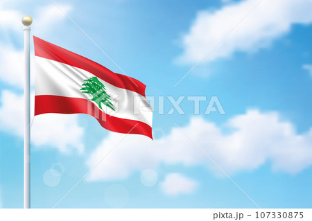 Waving flag of Lebanon on sky background. Template for independence Waving flag of Lebanon on sky background. Template for independence 107330875