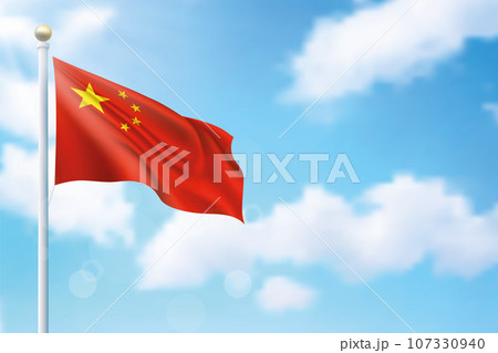 Waving flag of China on sky background. Template for independence Waving flag of China on sky background. Template for independence 107330940