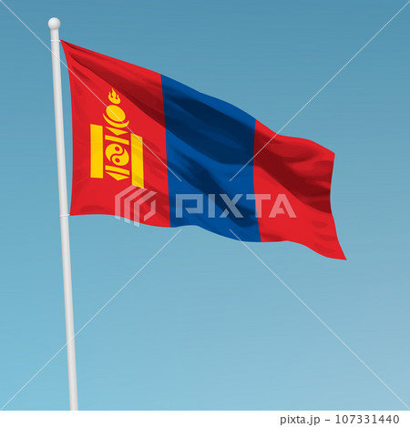 Waving flag of Mongolia on flagpole. Template for independence day Waving flag of Mongolia on flagpole. Template for independence day 107331440