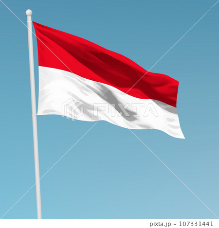 Waving flag of Monaco on flagpole. Template for independence Waving flag of Monaco on flagpole. Template for independence 107331441