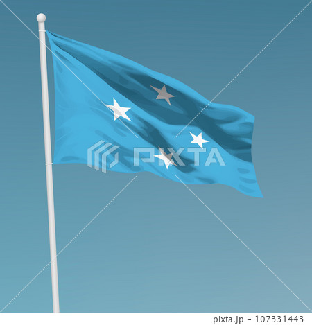 Waving flag of Micronesia on flagpole. Template for independence day Waving flag of Micronesia on flagpole. Template for independence day 107331443