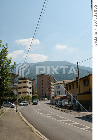 A vertical panoramic photography. A road in Italian town in Lombardy 107332065