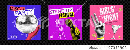 Social media template design for party announcement and standup concert and girls night. trendy vector illustration. 107332905