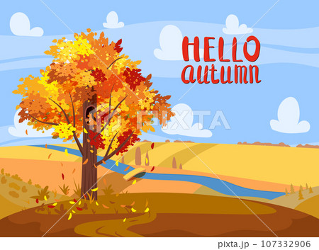 Hello Autumn countryside landscape, fall tree, rural 107332906