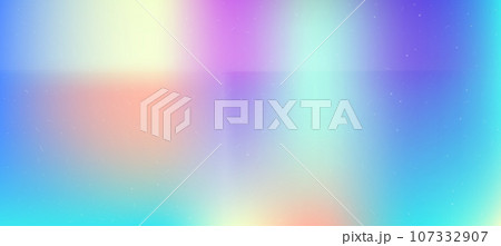 Aura background with folded paper effect. Noisy overlay texture with dots and scratches. Trendy vibrant vector background. Holographic rainbow colors. Contemporary retro. 107332907