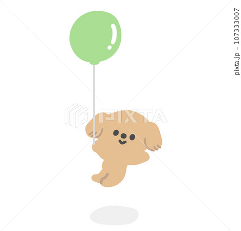 風船で浮いている犬のイラスト 107333007