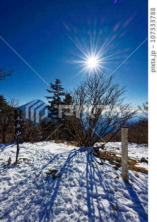 冬の毛無山山頂から見る富士山 冬の毛無山山頂から見る富士山 107333788