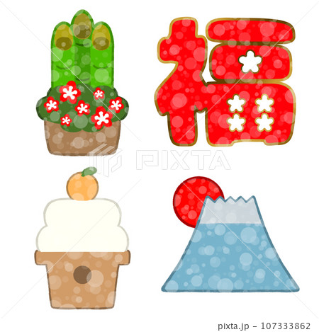 お正月キラキラアイコンセット 107333862