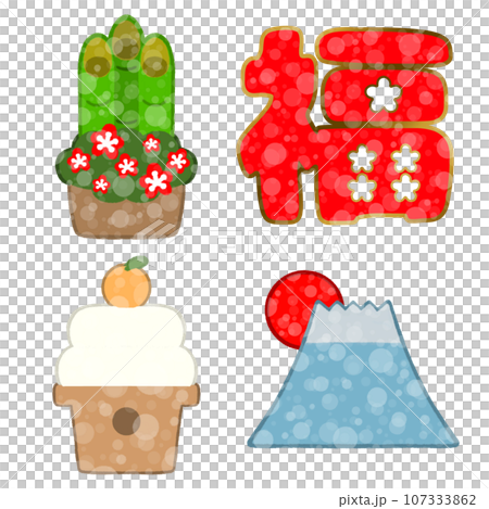 お正月キラキラアイコンセット 107333862