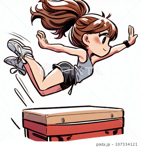 跳び箱を跳ぶ女性 107334121