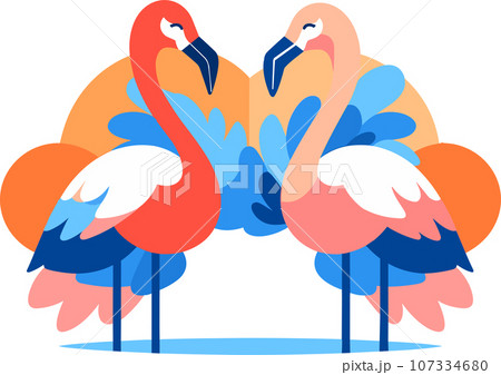 Hand Drawn Flamingos in summer concept in flat style Hand Drawn Flamingos in summer concept in flat style 107334680