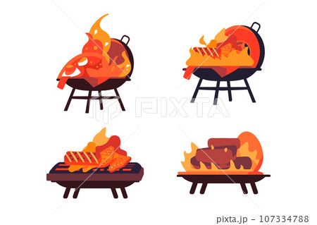 Hand Drawn BBQ grill for outdoor picnics concept in flat style 107334788