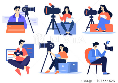 Hand Drawn reporter character in flat style Hand Drawn reporter character in flat style 107334823