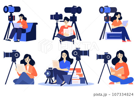 Hand Drawn reporter character in flat style Hand Drawn reporter character in flat style 107334824