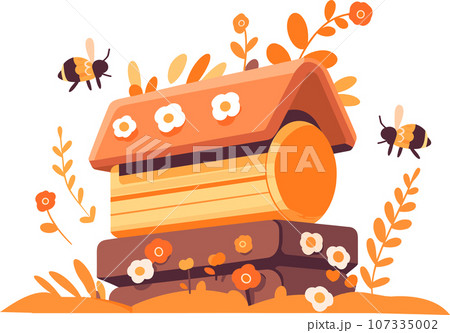 Hand Drawn Beekeeping box or bee house in flat style 107335002