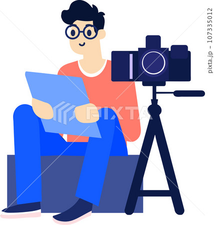 Hand Drawn male reporter character in flat style 107335012