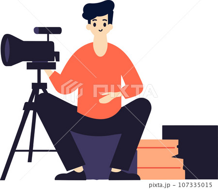 Hand Drawn male reporter character in flat style 107335015