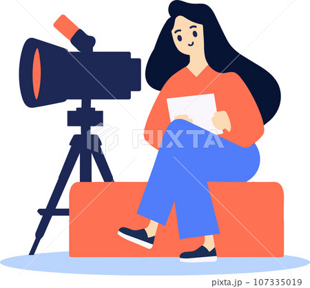 Hand Drawn female reporter character in flat style 107335019