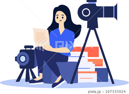 Hand Drawn female reporter character in flat style Hand Drawn female reporter character in flat style 107335024