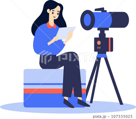 Hand Drawn female reporter character in flat style Hand Drawn female reporter character in flat style 107335025